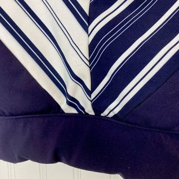 Enavant Sport Calypso Sports Bra Med Blue White Stripe Wide Criss Cross Straps - Picture 2 of 7